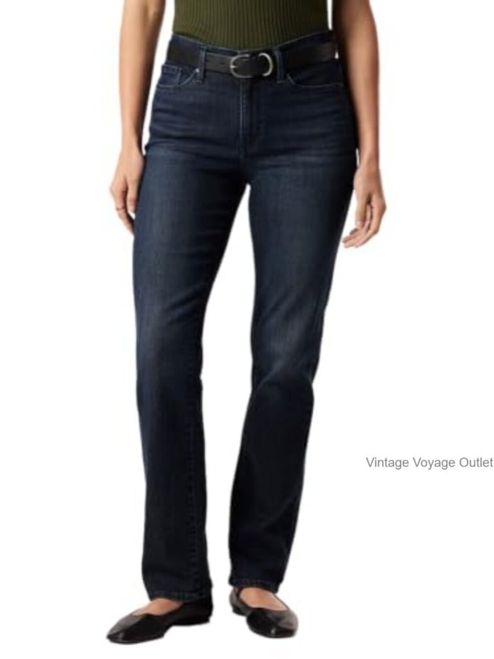 Women's Mid Rise Straight Leg Jeans Slim Fit Stretch Denim